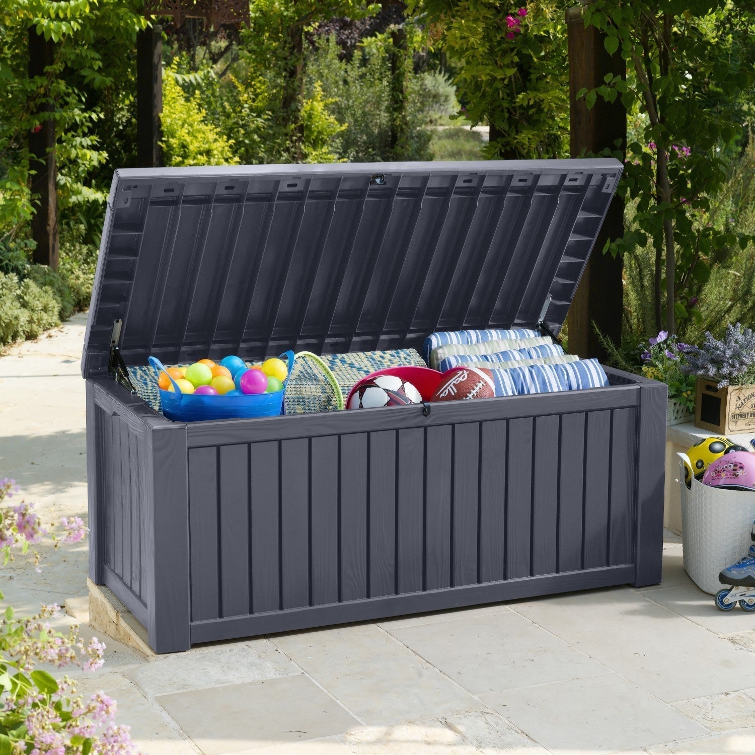 Keter - Rockwood Storage Box Wood Effect 570L Anthracite